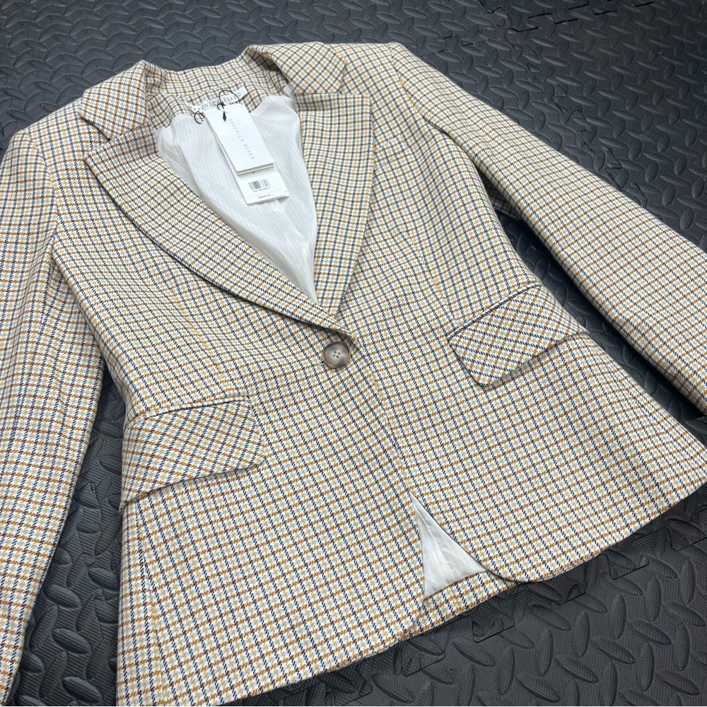VERONICA BEARD Schoolboy Dickey Jacket Camel Ivory Plaid Blazer Womens Size 4 - Picture 6 of 9